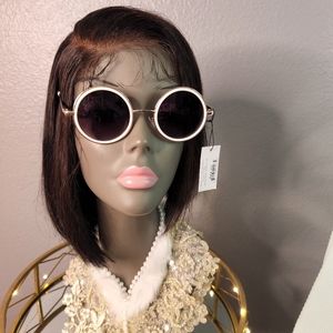 White round sunglasses with gold trim